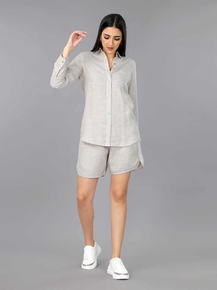 Natural Linen Classic Shirt & Shorts Set