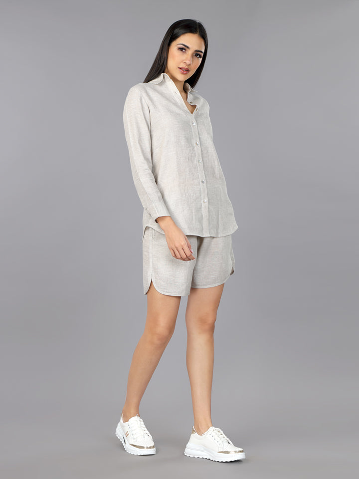 Natural Linen Classic Shirt & Shorts Set