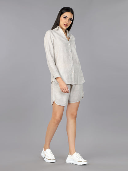 Natural Linen Classic Shirt & Shorts Set