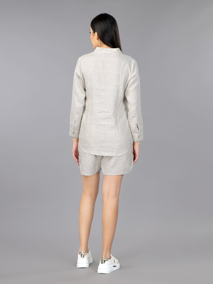 Natural Linen Classic Shirt & Shorts Set