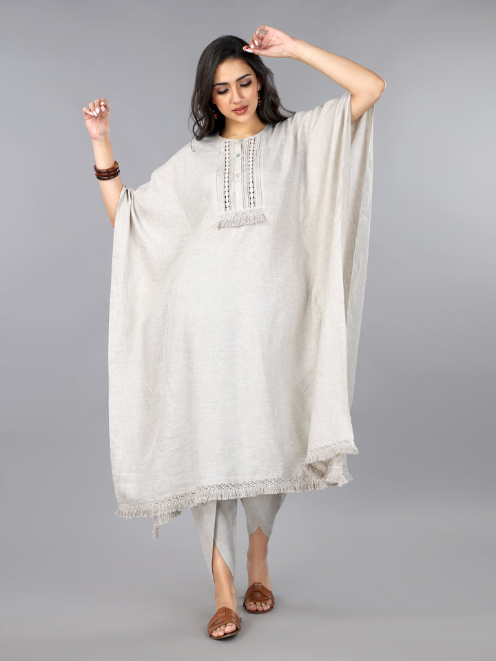 Natural Linen Kaftan & Dhoti Pant Set