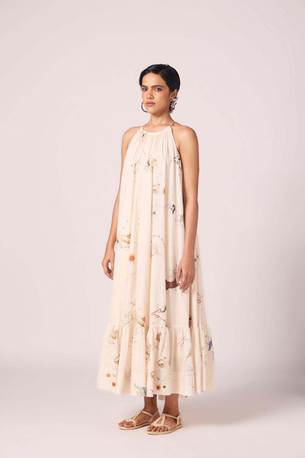 Naiara Zodiac Print Cotton Maxi Dress