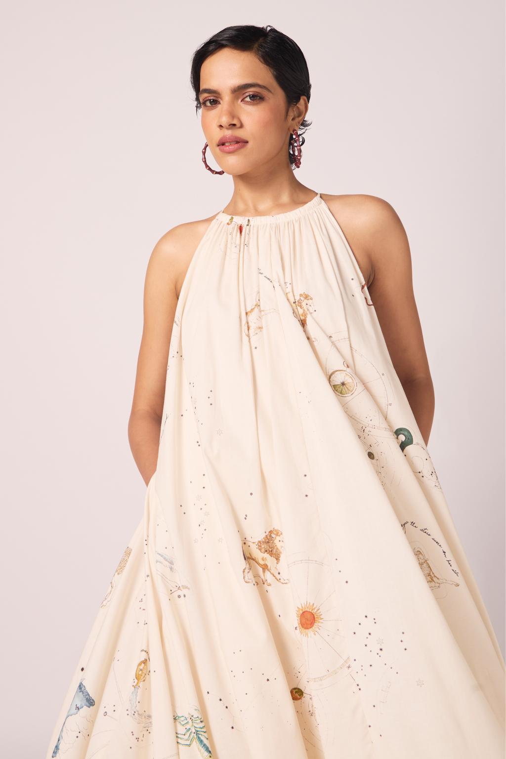 Naiara Zodiac Print Cotton Maxi Dress