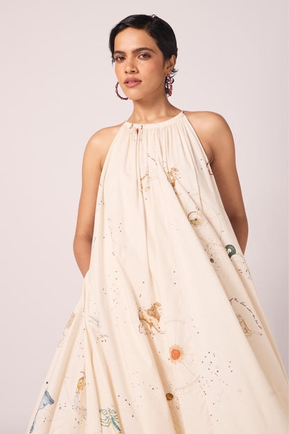 Naiara Zodiac Print Cotton Maxi Dress