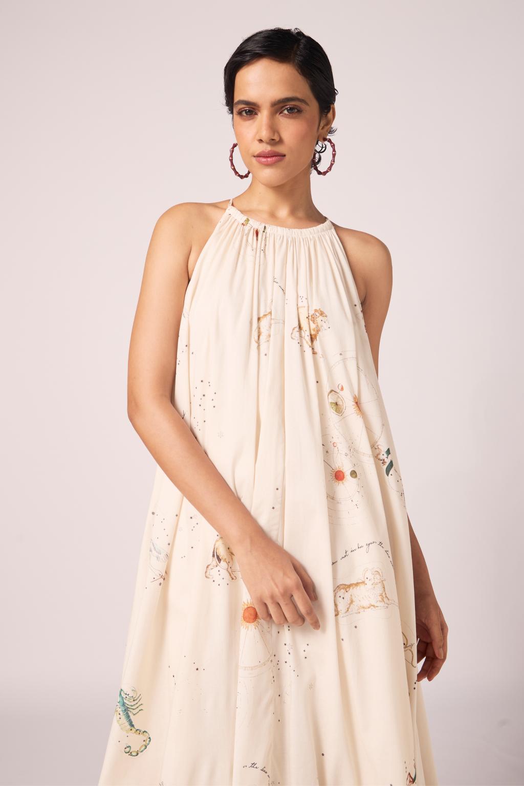 Naiara Zodiac Print Cotton Maxi Dress
