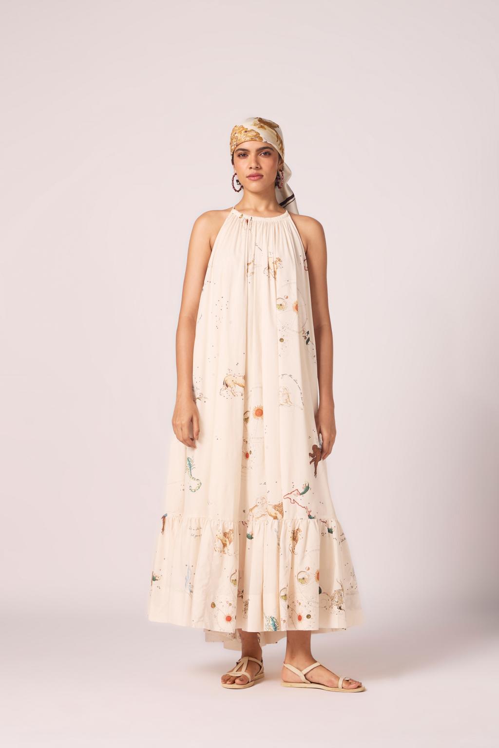 Naiara Zodiac Print Cotton Maxi Dress
