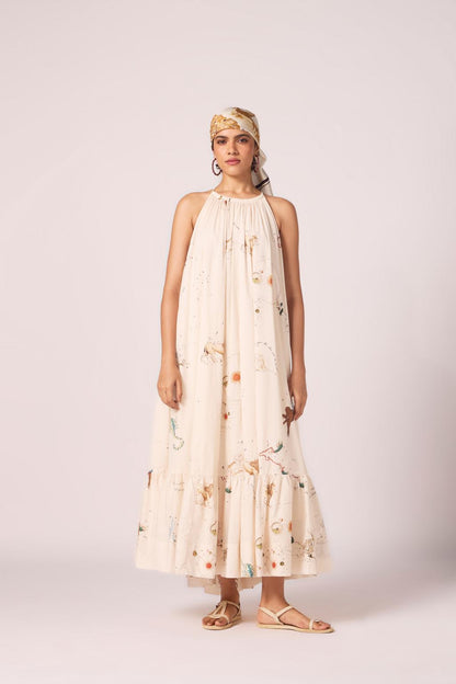 Naiara Zodiac Print Cotton Maxi Dress