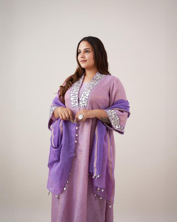The Lavender Silk Tissue Chanderi Set with Handwork