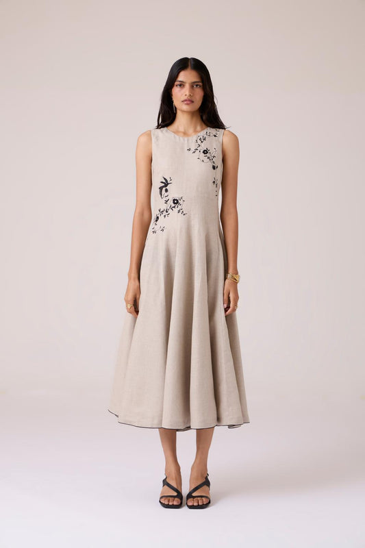 Helios Beige Embroidered Dress