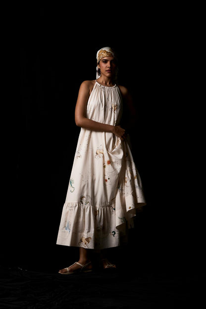 Naiara Zodiac Print Cotton Maxi Dress