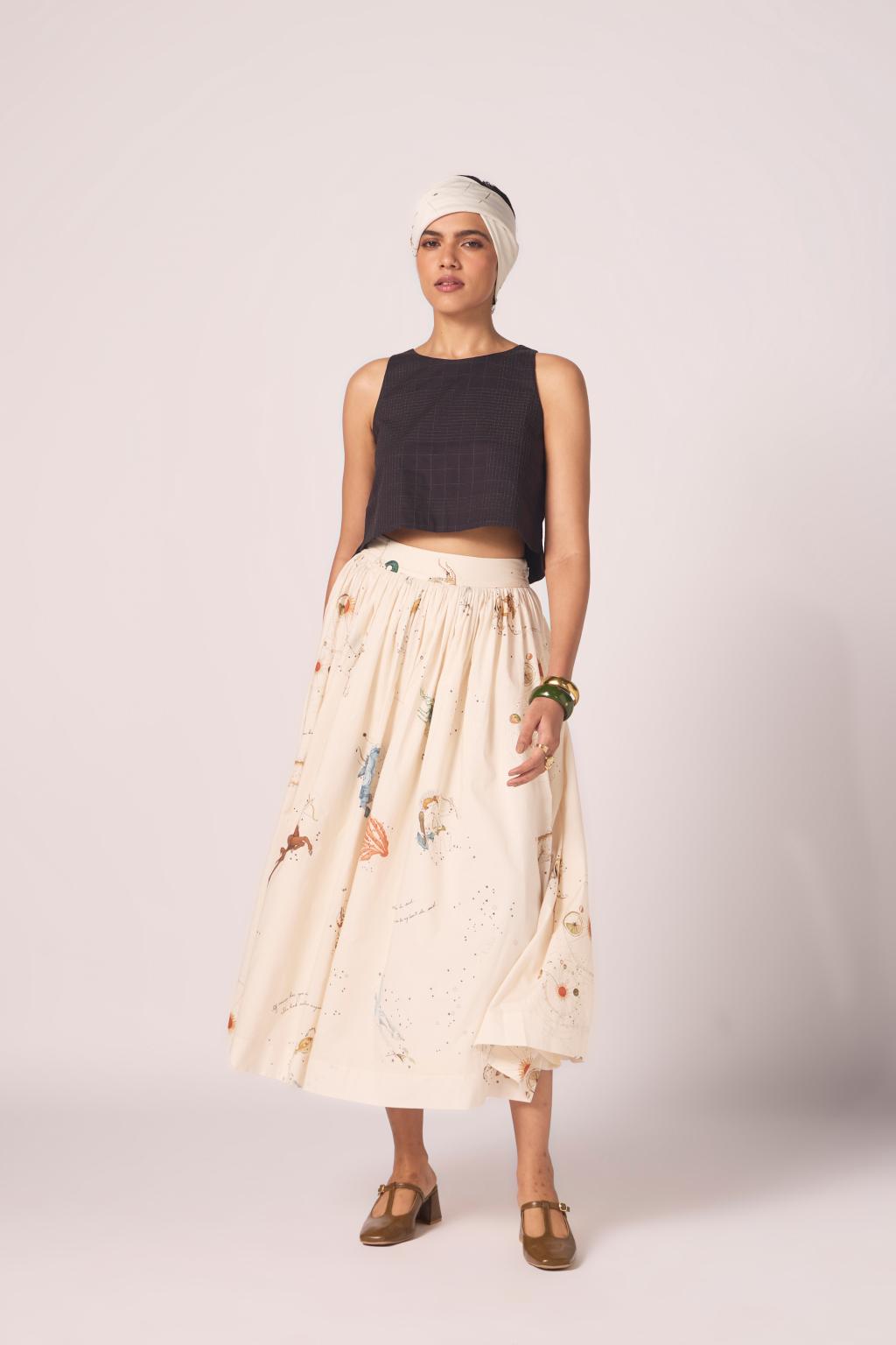 Maud Zodiac Print Cotton Skirt