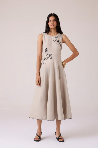 Helios Beige Embroidered Dress