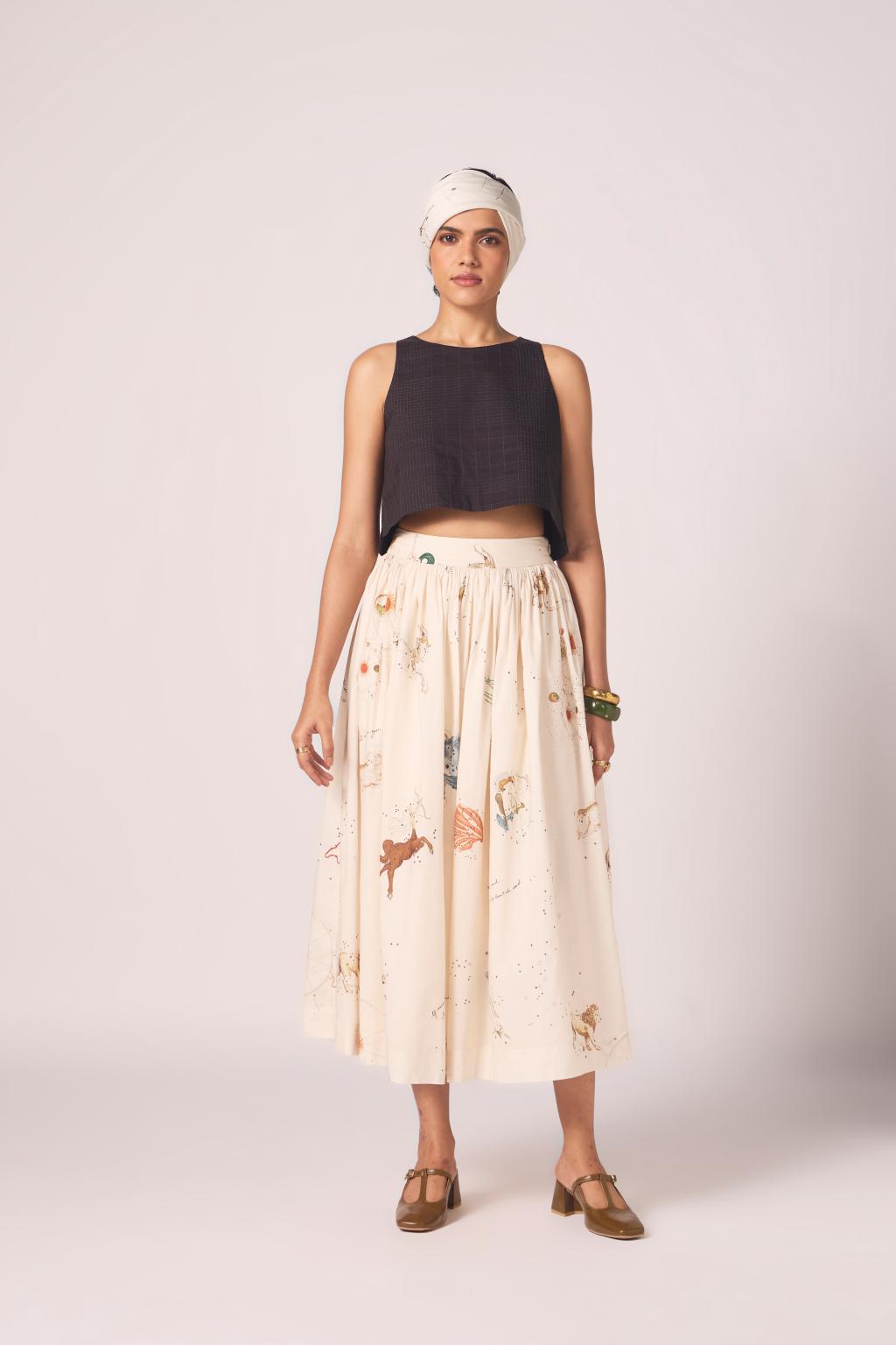 Maud Zodiac Print Cotton Skirt