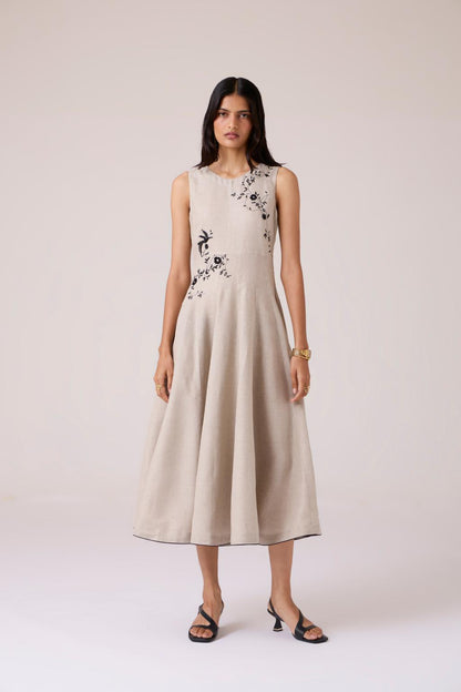 Helios Beige Embroidered Dress