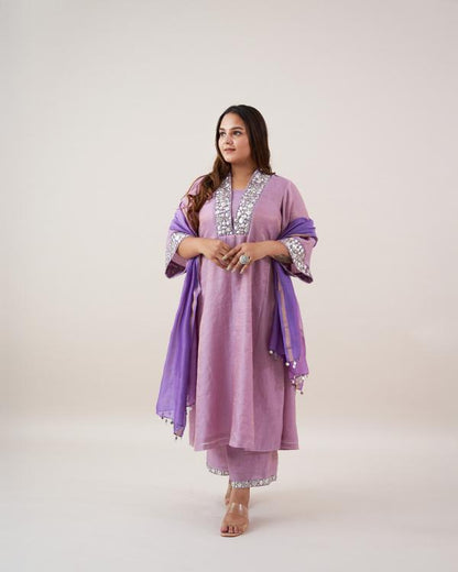 The Lavender Silk Tissue Chanderi Set with Handwork
