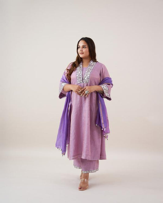 The Lavender Silk Tissue Chanderi Set with Handwork