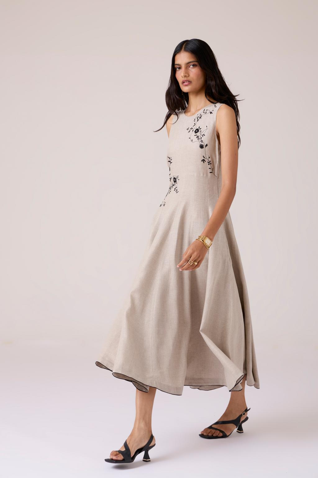Helios Beige Embroidered Dress