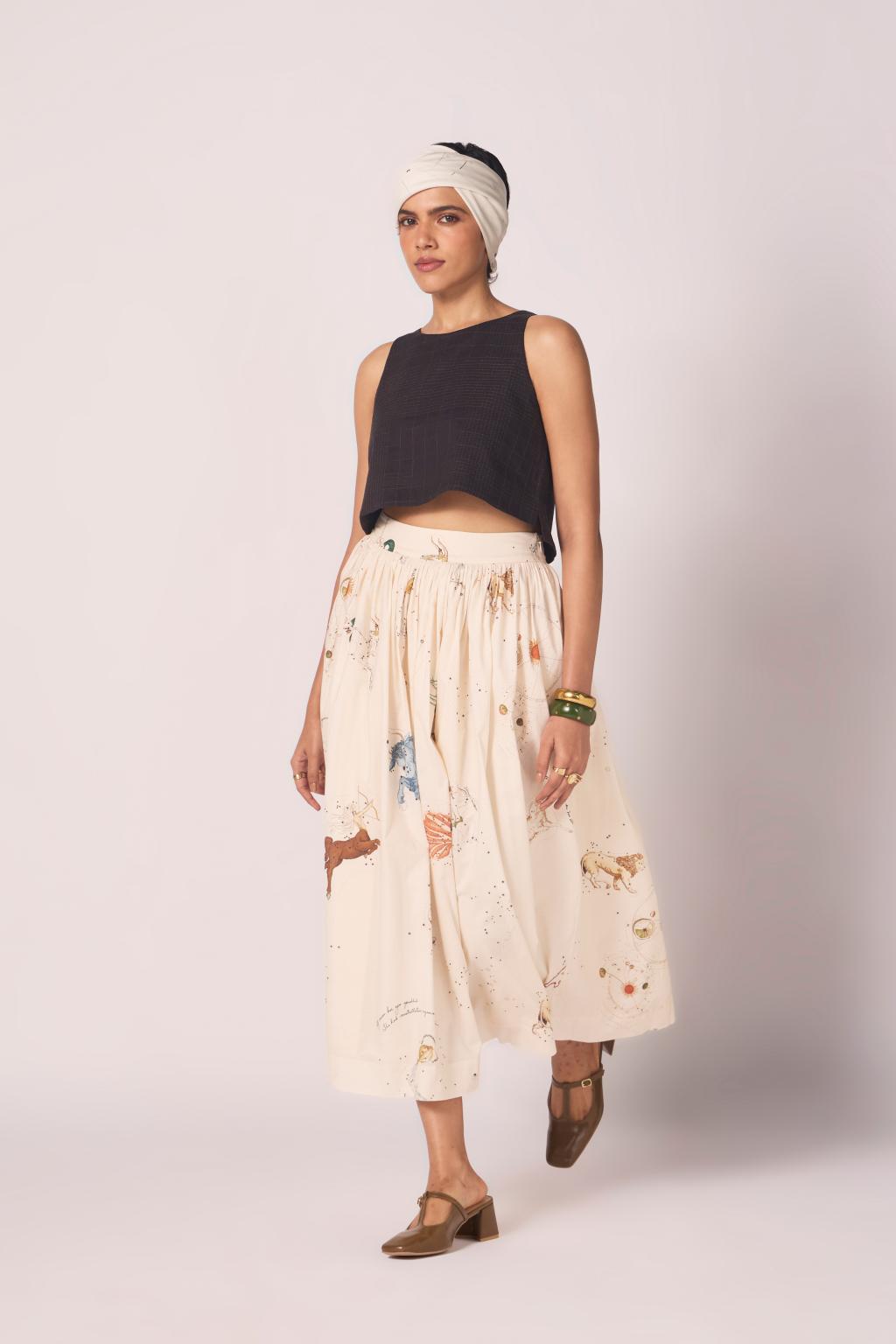 Maud Zodiac Print Cotton Skirt