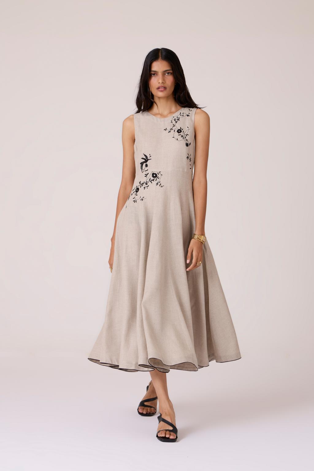 Helios Beige Embroidered Dress
