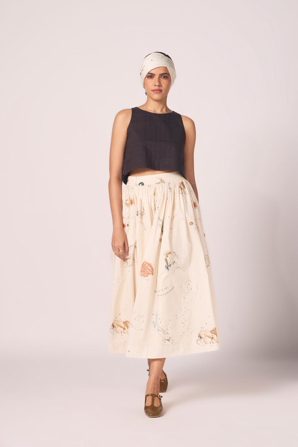 Maud Zodiac Print Cotton Skirt