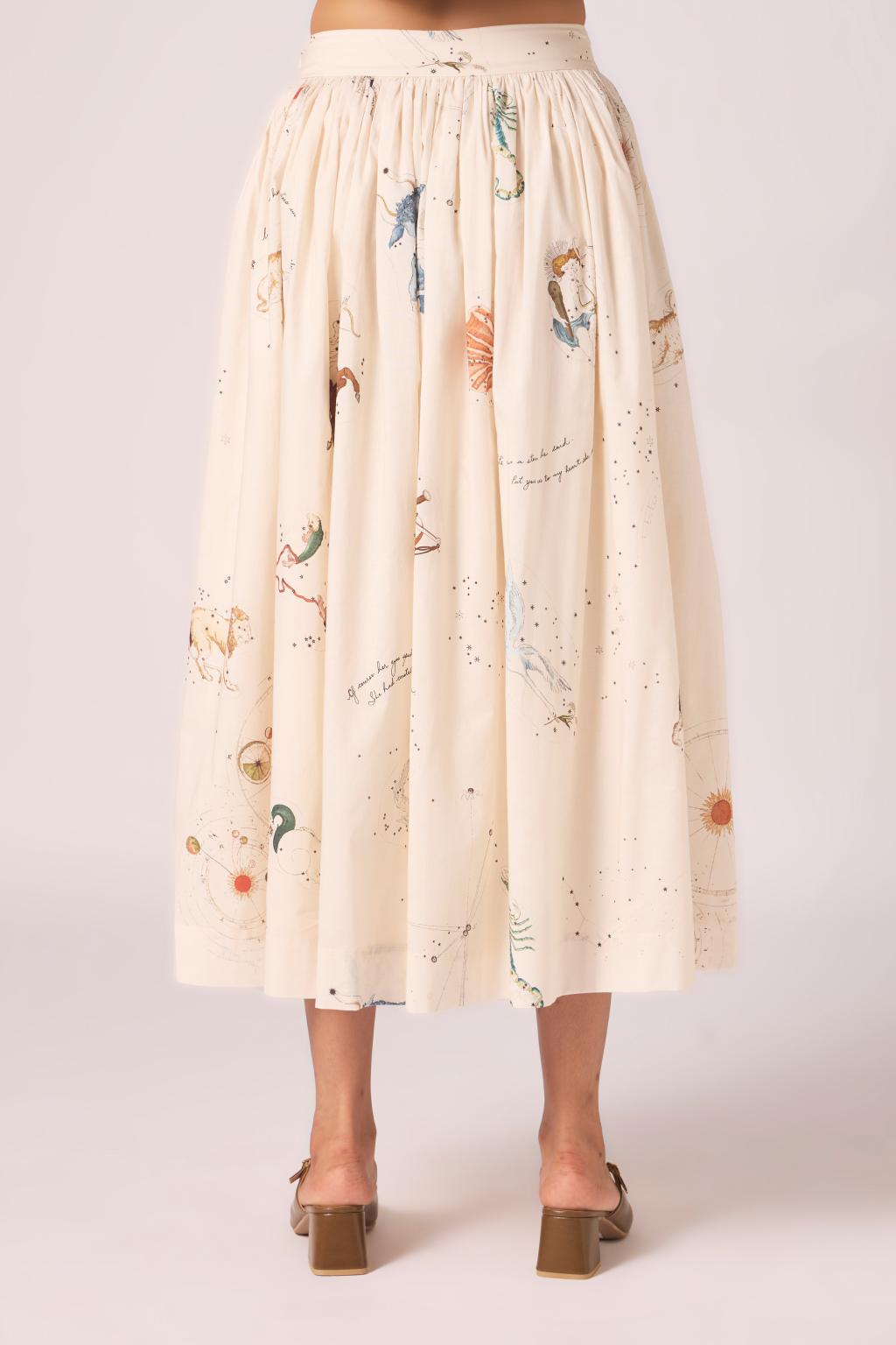 Maud Zodiac Print Cotton Skirt