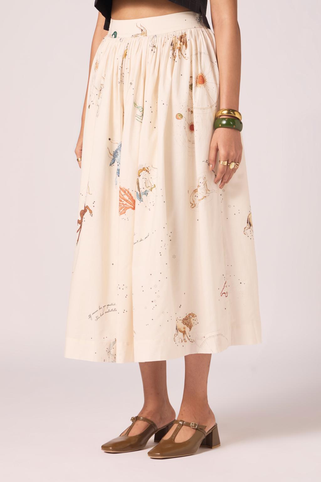 Maud Zodiac Print Cotton Skirt