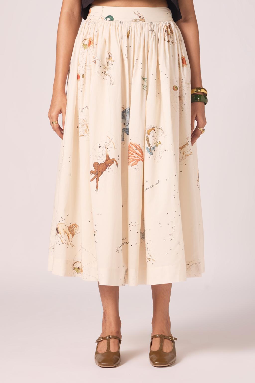 Maud Zodiac Print Cotton Skirt