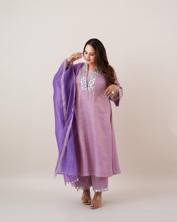 The Lavender Silk Tissue Chanderi Set with Handwork