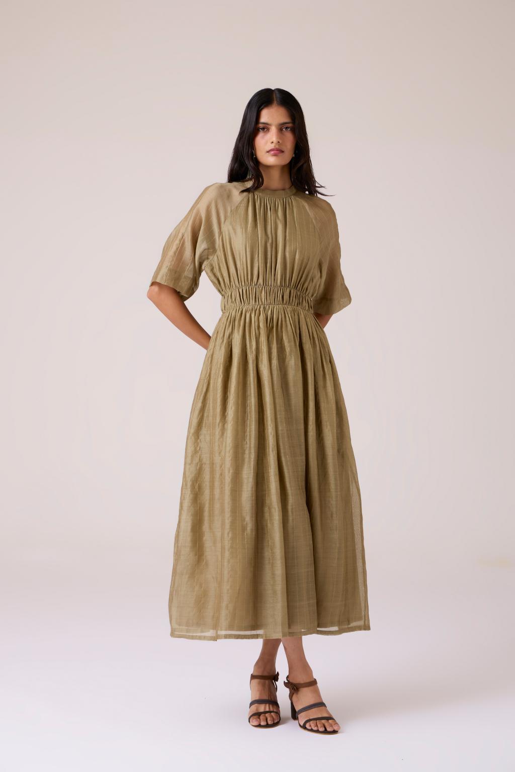 Arha Olive Handwoven Dress