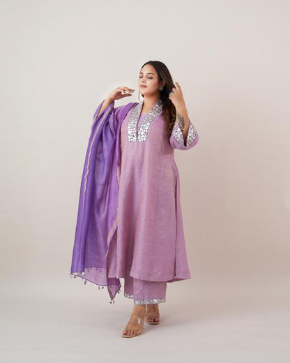 The Lavender Silk Tissue Chanderi Set with Handwork