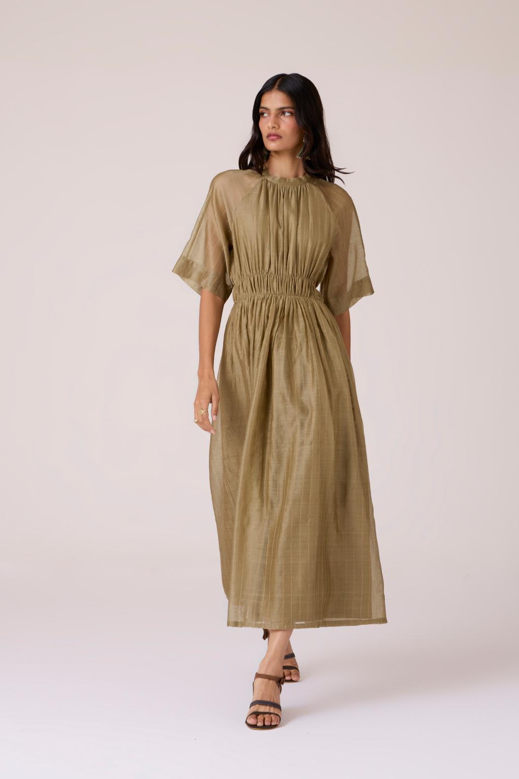 Arha Olive Handwoven Dress