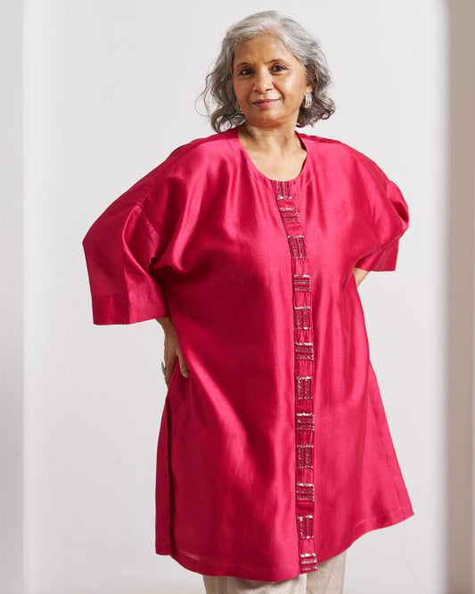 Candy Red Silk Chanderi Anti-Fit Top