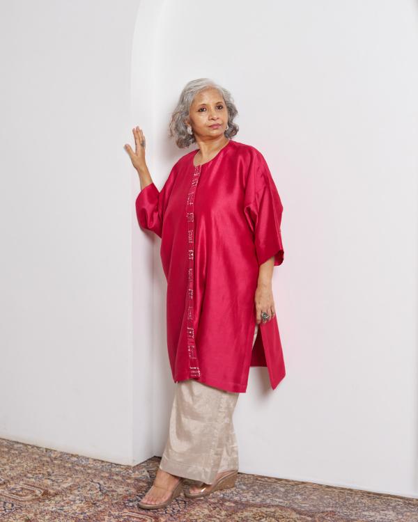 Candy Red Silk Chanderi Anti-Fit Top