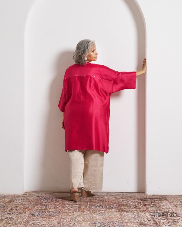 Candy Red Silk Chanderi Anti-Fit Top