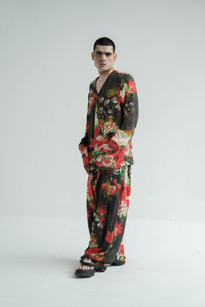 Red Florid Mens Co-ord