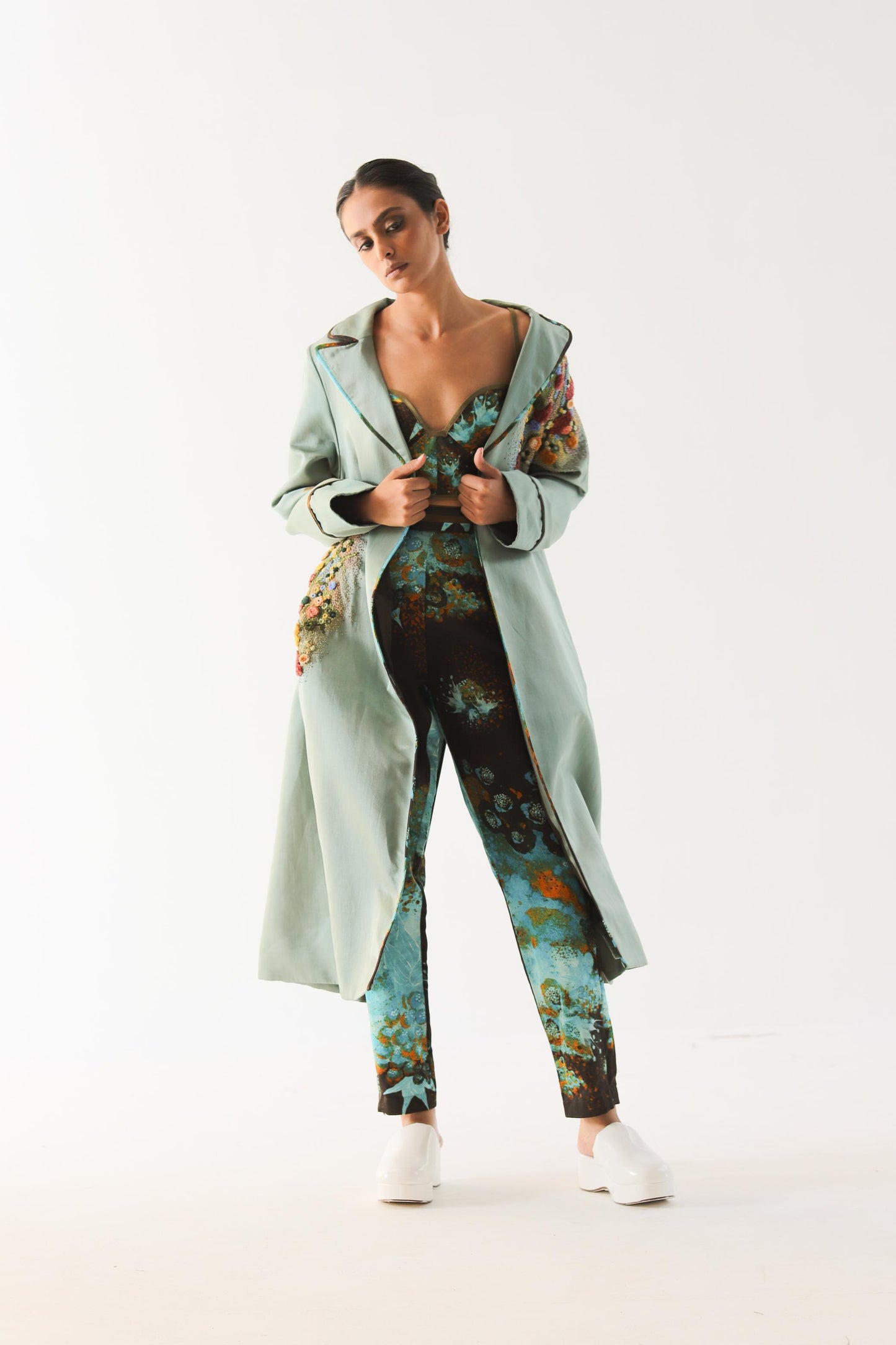 Teal Impasto Trench