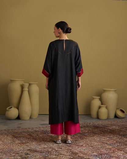 The Black Jewel Silk Cotton & Silk Ikat Kurta & Pants Set