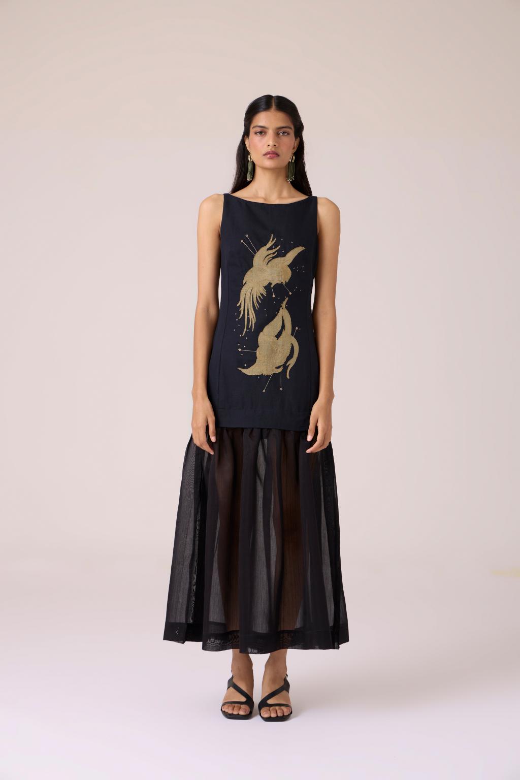 Astra Black Embroidered Maxi Dress