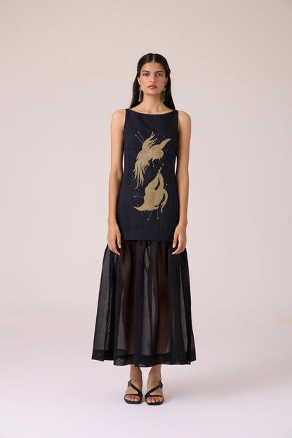 Astra Black Embroidered Maxi Dress