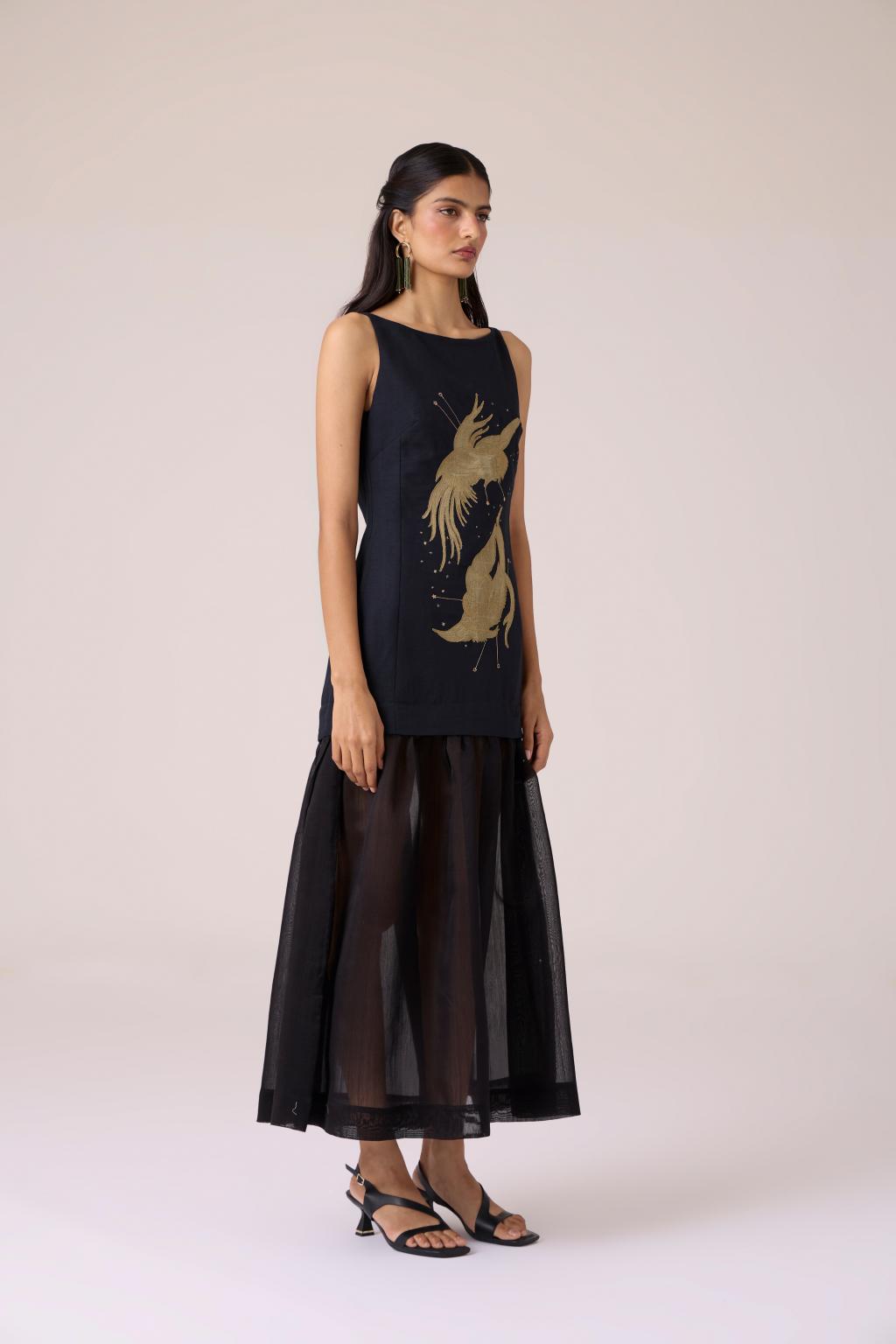 Astra Black Embroidered Maxi Dress