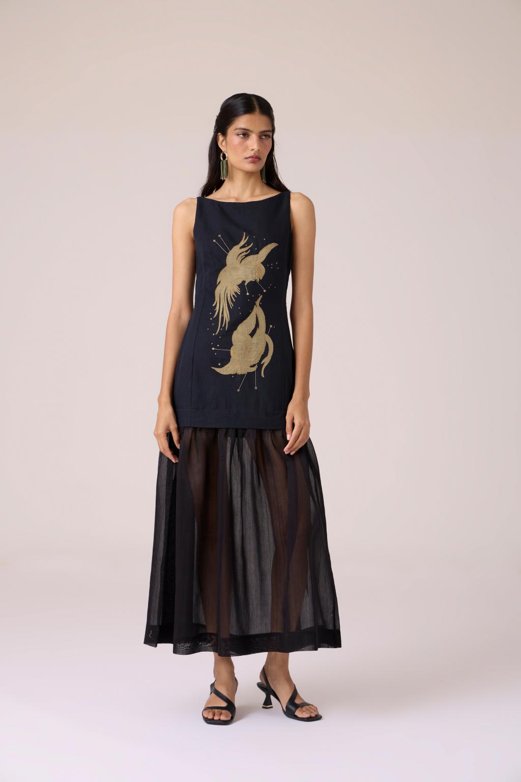 Astra Black Embroidered Maxi Dress