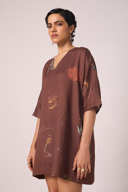 Stad Brown Zodiac Print Shift Dress