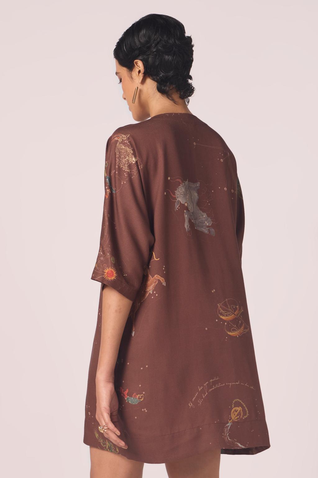 Stad Brown Zodiac Print Shift Dress