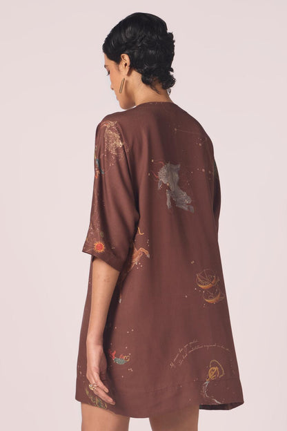 Stad Brown Zodiac Print Shift Dress