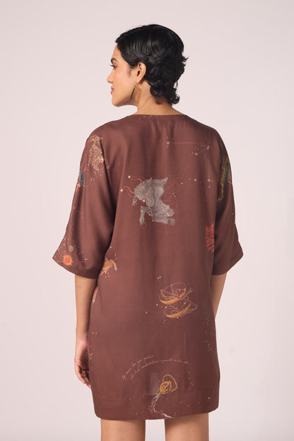 Stad Brown Zodiac Print Shift Dress