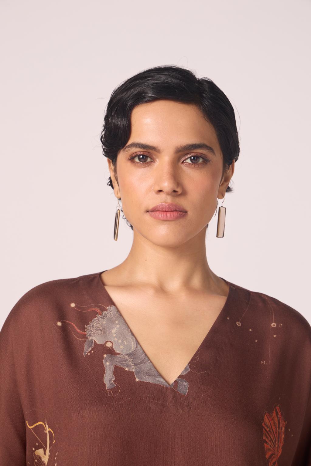 Stad Brown Zodiac Print Shift Dress