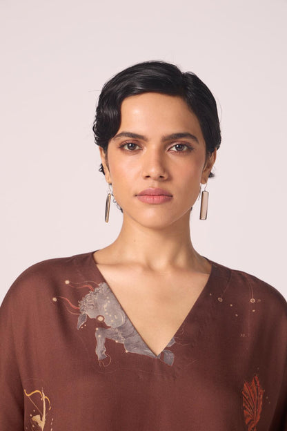 Stad Brown Zodiac Print Shift Dress