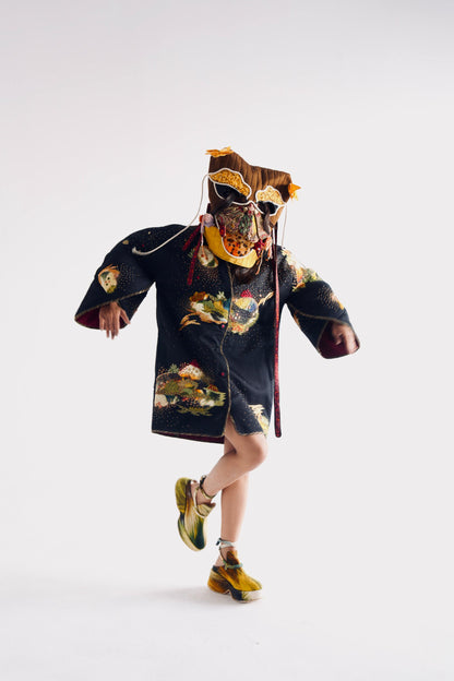 Soot Black Puffer Embroidered Jacket