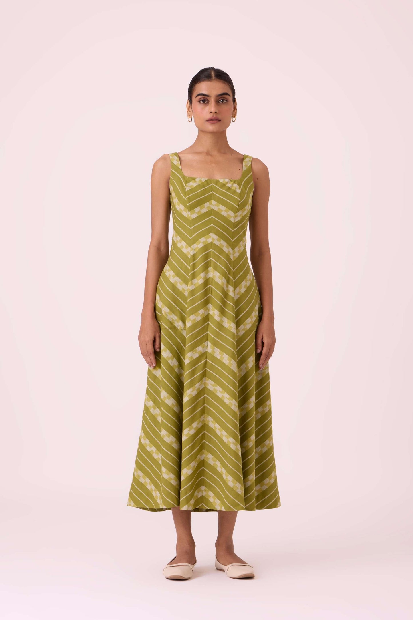 Zosima Green Striped Ikat Dress