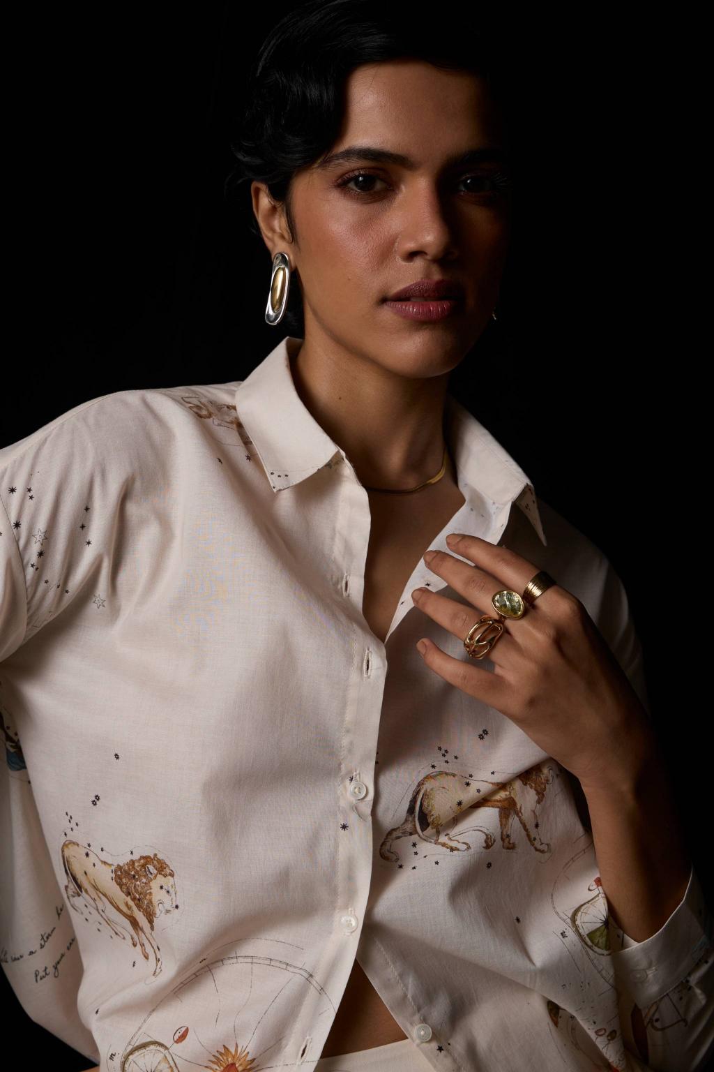 Joyce Zodiac Print Cotton Shirt